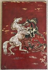 Chinese Painting of Horses on Panel