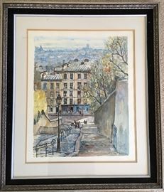 Paris Original Watercolor, Street Scene, Signed,, "P.J. Cartier"