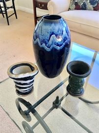 Blue Pottery Vase by R. McGuire, Santa Barbara