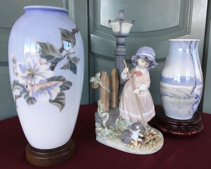 Royal Copenhagen and Bing and Grondahl Porcelain Vases (Hand-Painted); Illadro Girl with Cat