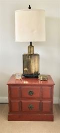 Painted Lamp Chest with Brass Tea Cannister Table Lamp
