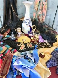 Scarves; Evening Bags; Antique New England Glass Vase; More