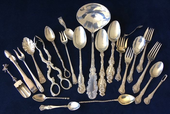 Assorted Sterling and SilverPlate Flatware, Serving pieces