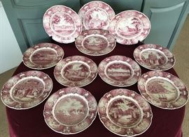 Old U.S. Naval Academy Creamware Plates by Wedgwood, England,  The Images are: DRESS PARADE; POST GRADUATE SCHOOL; THE CHAPEL; DAHLGREN HALL; MAHAN HALL; AIRPLANE VIEW FROM EAST; BIRD'S EYE VIEW OF THE NAVAL ACADEMY 1858; NAVAL ACADEMY HOP 1869; OLD MAIN GATE 1869-1932; OLD FORT SEVERN 1851; SAILBOAT DRILL; OLD SHIPMAN'S QUARTERS 1868-1905.