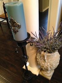 Candle holders; planter with artificial flowers