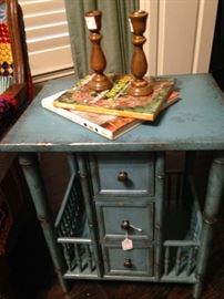 Robin egg blue side table with drawers and side storage