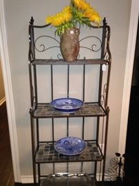 Small baker's rack; sunflowers in vase