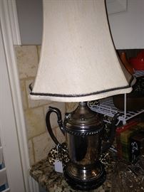 Silver plate coffee pot lamp