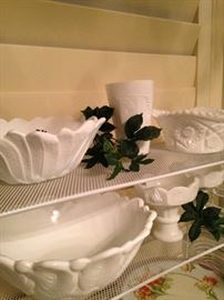 Milk glass serving pieces