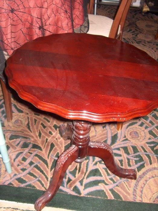 fold down tea table; if sell dining table, wool rug with peacock feather design can be sold also