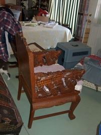 side view of master chair; goes well with fold up secretary desk or throne for man cave/ over 40 yrs old; has original removable cushion. lots of other items also available!