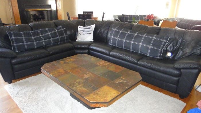 Leather Sectional Sofa, Slate Coffee table 