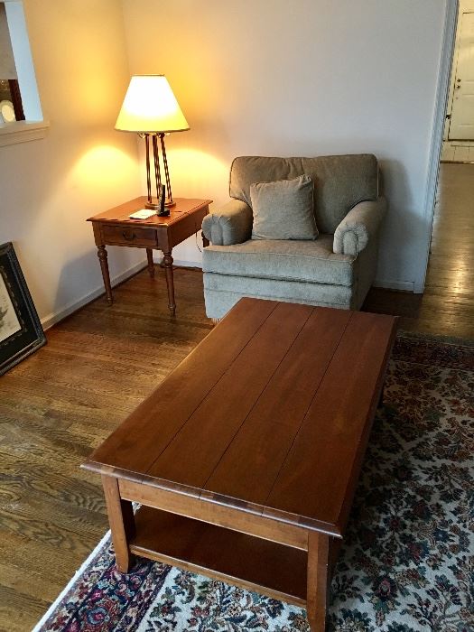 Ethan Allen side table/coffee table/overstuffed chair