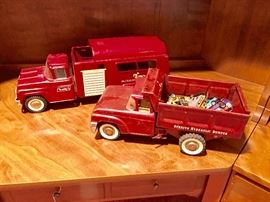 Buddy L dumptrucks and horse trailers