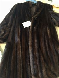 Mahogany full length mink with cuffed sleeves.