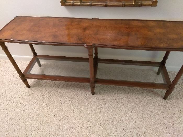 Entry table wood with one glass shelf    http://www.ctonlineauctions.com/detail.asp?id=696063