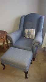 $60    Blue chair & ottoman  (faded fabric)