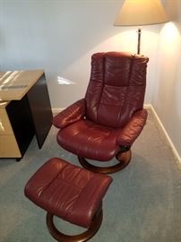 Ekornes Stressless Wine Leather Chair & Ottoman     
 ==> ONLY $500