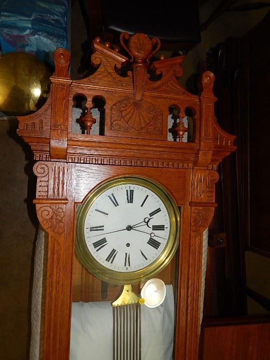 antique clocks, oak clocks, level wind, regulator, wall clocks