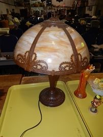 slag glass vintage table lamp