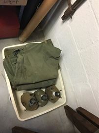 military clothes and canteens