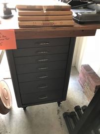 tool cabinet with wood top on rollers