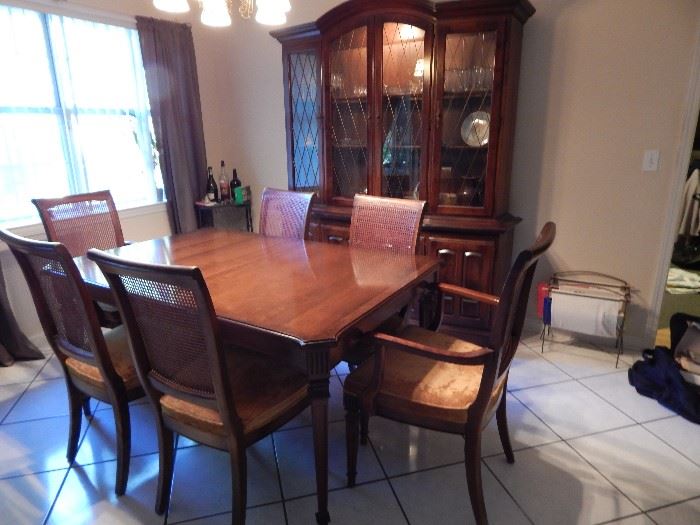 Ethan Allen Manor House Collection 1970s Table, Chairs, China Cabinet, Table Pads and 2 Leafs - All for $500. Will Pre-sell