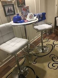 Cubs High top table with matching white leather bar stools