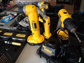 DeWalt tools and chargers in fitted cases