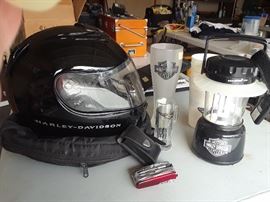 Harley-Davidson helmet, lantern, glasses