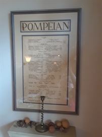 One of several framed menus from New York restaurants popular and well known in the 1980s-1990s