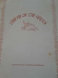 One of two menus and operating procedures from the famous Tavern on the Green restaurant in NY City