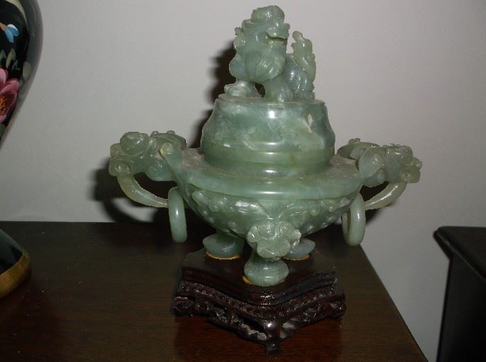 Jade covered bowl on stand