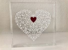 Large signed cut crystal heart