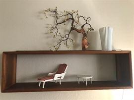 Handmade custom walnut mid century hanging shelf