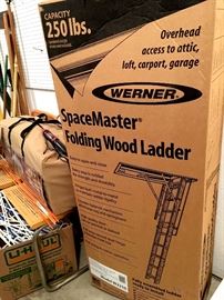 To The Garage!...Hey Now...New, In The Never Opened Box...Werner Folding Wooden Attic Ladder!...