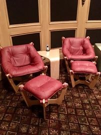 2 Luna chairs with ottomans & Cornea triangle accent table 