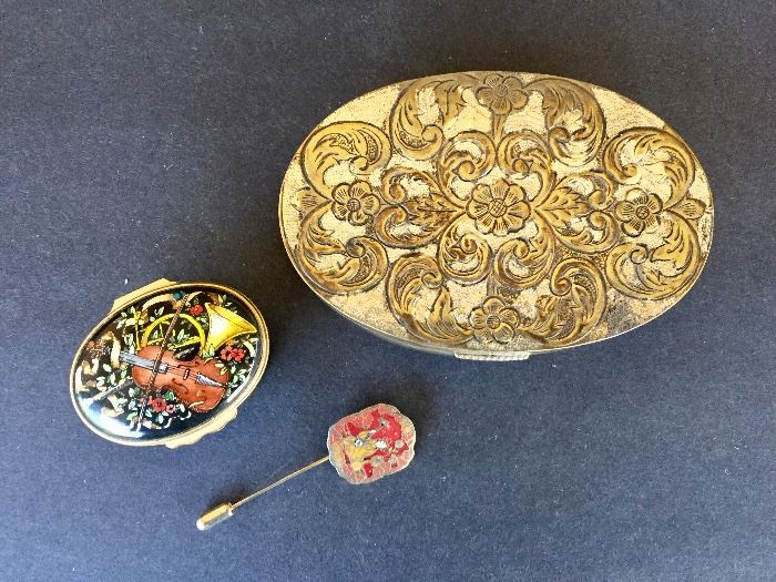Enameled boxes and pins
