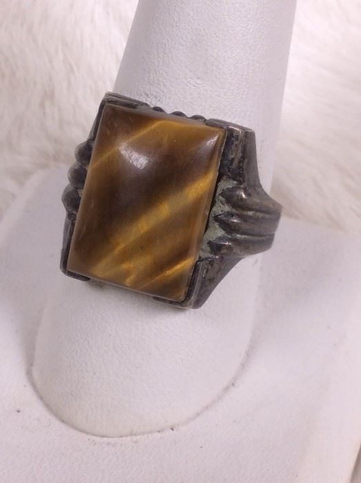 002 Sterling And Tiger Eye Ring