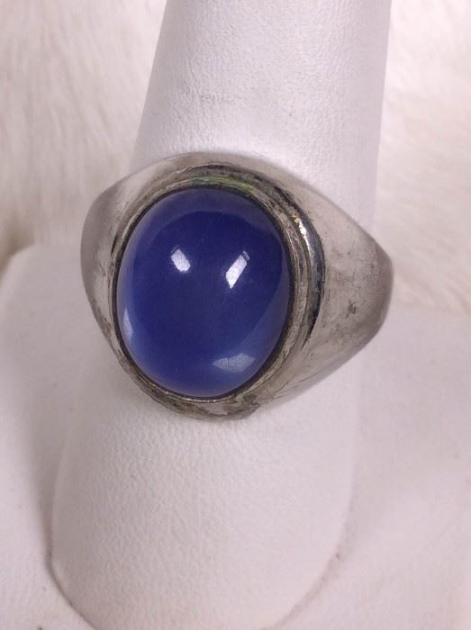 005 Sterling And Blue Stone Ring