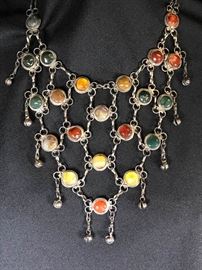 062 Silver  Stone Bib Style necklace