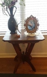 vintage wooden table with wheat design