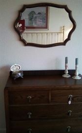 mirror, vintage oak chest