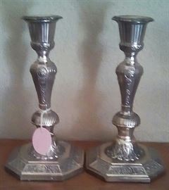 candlesticks and silver plate