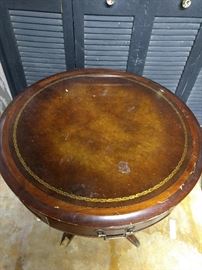 ANTIQUE LEATHER TOP LAMP TABLE