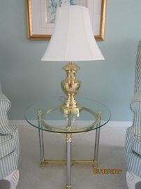 CHROME, BRASS AND GLASS (2) END TABLES OR NIGHT STANDS