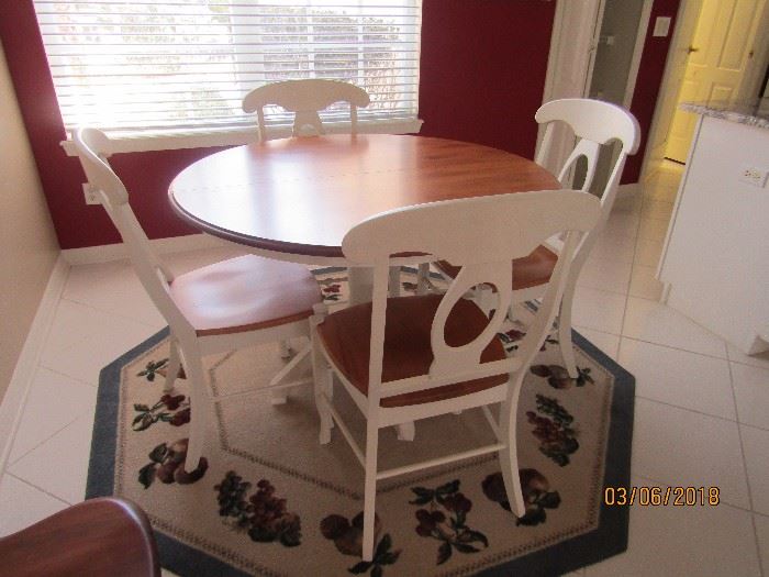 5 PC. DINETTE .. CREAM COLORED WOOD WITH LIGHT CHERRY WOOD TOP.. PERFECT FOR A DINETTE OR A KITCHEN