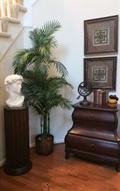 Lovely Foyer entrance with Pedestal and Bust, Commode cabinet, silk tree, Wall art and accessories
