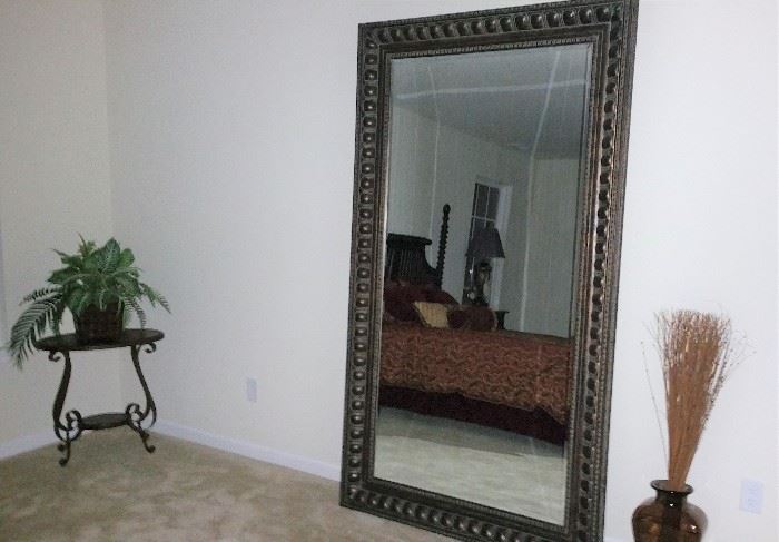 7 ft tall floor mirror, small table and decorative items