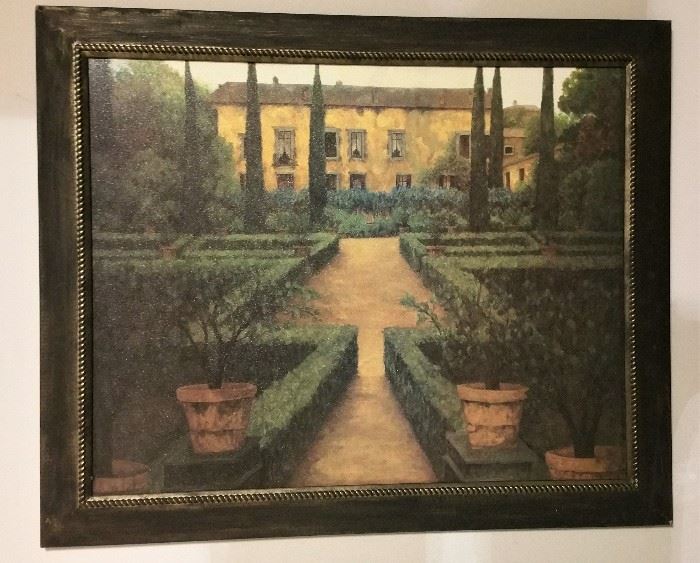 Framed art - oil on canvas  Italian Villa scene